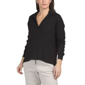 CYRUS Black Johnny Collar Raglan Long Sleeve Pullover Top